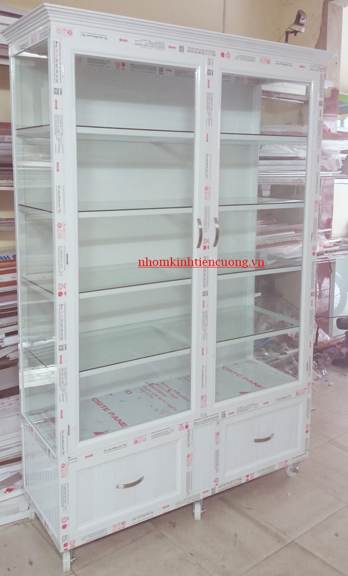 Mẫu tủ chén bát nhôm kính đẹp 1