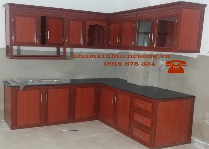 Tủ bếp nhôm giả gỗ