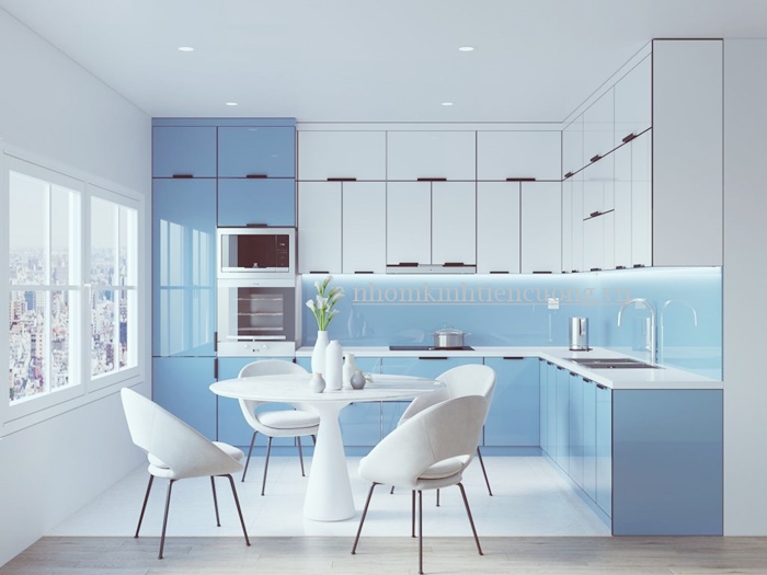 Tủ bếp nhôm kính chữ L