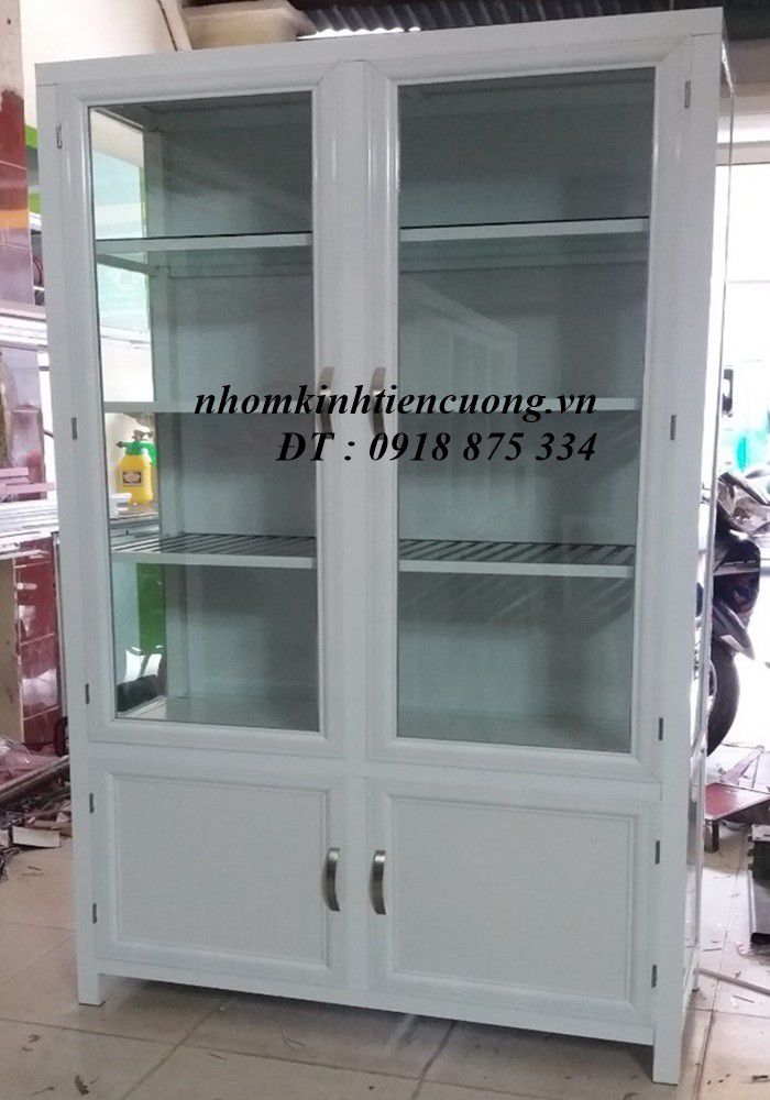 Mẫu tủ chén nhôm kính 4